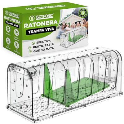 ISOTRONIC Armadilha para ratos com caixa de isco armadilha humanitária para roedores e rato, reutilizável com libertação sem contacto e orifícios de ventilação, embalagem de 1 unidade ISOTRONIC Armadilha para ratos com caixa de isco armadilha humanitária para roedores e rato, reutilizável com libertação sem contacto e orifícios de ventilação, embalagem de 1 unidade