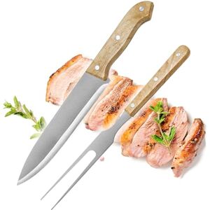 com-four ® Conjunto de talheres para trinchar de 2 peças talheres para grelha de aço inoxidável com cabo de madeira faca e garfo para carne (conjunto de tamanhos de 2 peças madeira) com-four ® Conjunto de talheres para trinchar de 2 peças talheres para grelha de aço inoxidável com cabo de madeira faca e garfo para carne (conjunto de tamanhos de 2 peças madeira)