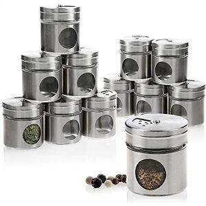 com-four ® Conjunto de recipientes de especiarias de 12 peças feito de aço inoxidável para sal, pimenta, especiarias, ervas com-four ® Conjunto de recipientes de especiarias de 12 peças feito de aço inoxidável para sal, pimenta, especiarias, ervas