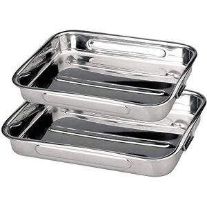 MGE 2X escorredor de forno bandeja de forno universal bandeja de assar bandejas para assar Fontes de forno Fontes para assar Aço inoxidável Conjunto de 2 MGE 2X escorredor de forno bandeja de forno universal bandeja de assar bandejas para assar Fontes de forno Fontes para assar Aço inoxidável Conjunto de 2