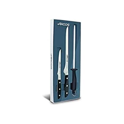 Arcos Conjunto de Presunto 3 Peças Faca de Presunto, Desossador e Chaira Lâmina Silk Edge Inoxidável Forjada NITRUM Cabo Resistente POM Preto Corte Preciso e Duradouro Série Manhattan Arcos Conjunto de Presunto 3 Peças Faca de Presunto, Desossador e Chaira Lâmina Silk Edge Inoxidável Forjada NITRUM Cabo Resistente POM Preto Corte Preciso e Duradouro Série Manhattan