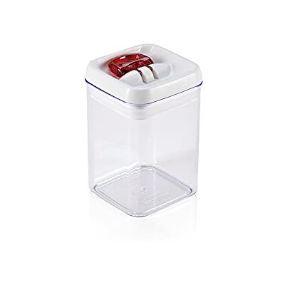 Leifheit Frasco Fresh&Easy 800 ml quadrado, frasco hermético com sistema de abertura com uma mão, recipiente para alimentos, frasco empilhável Leifheit Frasco Fresh&Easy 800 ml quadrado, frasco hermético com sistema de abertura com uma mão, recipiente para alimentos, frasco empilhável
