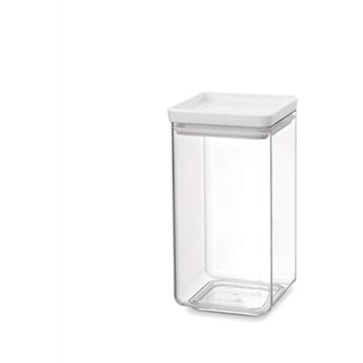 Brabantia Tasty + frasco empilhável quadrado de plástico transparente, 1,6 l, tampa light grey Brabantia Tasty + frasco empilhável quadrado de plástico transparente, 1,6 l, tampa light grey