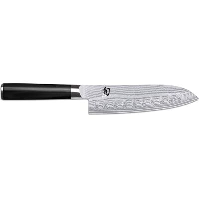 Shun KAI Classic Santoku 18 cm de comprimento da lâmina com alvéolos Faca de Damasco 32 camadas núcleo VG MAX 61 (±1) HRC Cabo de madeira Pakka Feito no Japão faca de cozinha japonesa Shun KAI Classic Santoku 18 cm de comprimento da lâmina com alvéolos Faca de Damasco 32 camadas núcleo VG MAX 61 (±1) HRC Cabo de madeira Pakka Feito no Japão faca de cozinha japonesa