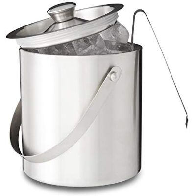 Relaxdays Balde de gelo redondo com tampa, pinças para gelo, acessório de cocktails, 1,5 L, 17 x 15 x 15 cm, 1 unidade, prateado Relaxdays Balde de gelo redondo com tampa, pinças para gelo, acessório de cocktails, 1,5 L, 17 x 15 x 15 cm, 1 unidade, prateado