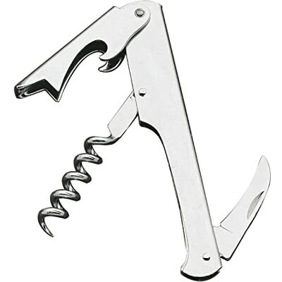 Amig Saca-rolhas dobrável para garrafas de vinho e outras bebidas Abridor de empregado de mesa de bolso Descortador manual de aço com alça de correio de arame e navalha acabamento níquel Amig Saca-rolhas dobrável para garrafas de vinho e outras bebidas Abridor de empregado de mesa de bolso Descortador manual de aço com alça de correio de arame e navalha acabamento níquel