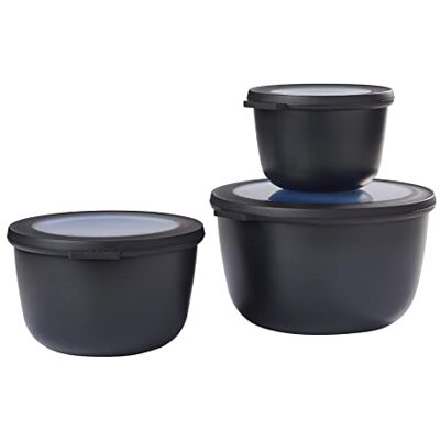 Mepal Multi Bowl Cirqula Redondo 3 peças caixa de armazenamento de alimentos com tampa caixa de armazenamento hermética para frigorífico e micro-ondas, 350 ml, 750 ml e 1250 ml preto nórdico Mepal Multi Bowl Cirqula Redondo 3 peças caixa de armazenamento de alimentos com tampa caixa de armazenamento hermética para frigorífico e micro-ondas, 350 ml, 750 ml e 1250 ml preto nórdico