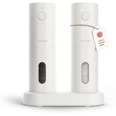LARS NYSØM Conjunto de moinhos elétricos de sal e pimenta moinhos automáticos com moinho de cerâmica ajustável recarregáveis por USB (Pure White) LARS NYSØM Conjunto de moinhos elétricos de sal e pimenta moinhos automáticos com moinho de cerâmica ajustável recarregáveis por USB (Pure White)