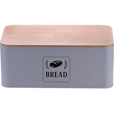 Relaxdays Panera , tampa de bambu, metal, HxBxT: 13,5 x 33 x 19 cm, caixa retro para pão, recipiente para pão, cinzento Relaxdays Panera , tampa de bambu, metal, HxBxT: 13,5 x 33 x 19 cm, caixa retro para pão, recipiente para pão, cinzento