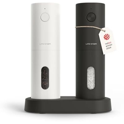 LARS NYSØM Conjunto de moinhos elétricos de sal e pimenta moinhos automáticos com moinho de cerâmica ajustável recarregáveis por USB (Black/White) LARS NYSØM Conjunto de moinhos elétricos de sal e pimenta moinhos automáticos com moinho de cerâmica ajustável recarregáveis por USB (Black/White)