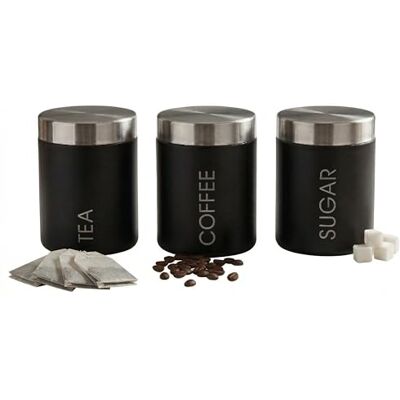 Premier Housewares 508520 Conjunto de latas para café, açúcar e chá, aço inoxidável esmaltado, cor preta Premier Housewares 508520 Conjunto de latas para café, açúcar e chá, aço inoxidável esmaltado, cor preta