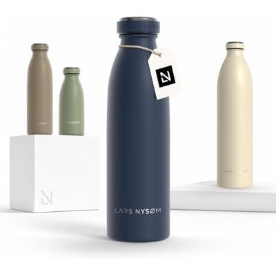 LARS NYSØM Garrafa de aço inoxidável Garrafa isolada 0,5 l, cantil de 0,5 litros, à prova de fugas, para desportos, bicicleta, cão (Midnight Blue, 500 ml) LARS NYSØM Garrafa de aço inoxidável Garrafa isolada 0,5 l, cantil de 0,5 litros, à prova de fugas, para desportos, bicicleta, cão (Midnight Blue, 500 ml)