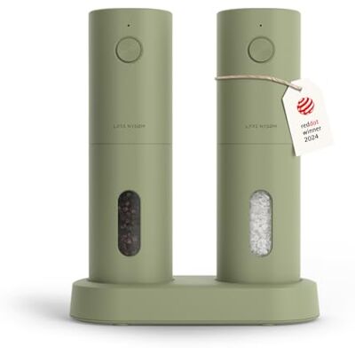 LARS NYSØM Conjunto de Moedores Elétricos de Sal e Pimenta Moedores Automáticos com Moinho de Cerâmica Ajustável Recarrregáveis por USB (Verde Sálvia) LARS NYSØM Conjunto de Moedores Elétricos de Sal e Pimenta Moedores Automáticos com Moinho de Cerâmica Ajustável Recarrregáveis por USB (Verde Sálvia)