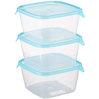 Curver 207756 Fresh'n Go Lote de 3 lancheiras herméticas quadradas (3 x 1,2 l), plástico transparente / azul, 16 x 16 x 12 cm Curver 207756 Fresh'n Go Lote de 3 lancheiras herméticas quadradas (3 x 1,2 l), plástico transparente / azul, 16 x 16 x 12 cm