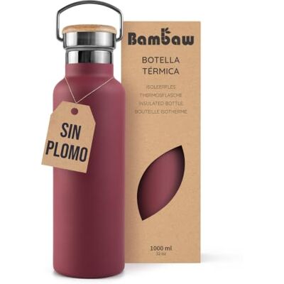 Bambaw Garrafa de água térmica de 1 litro de aço inoxidável, cantil de 1 l metálico reutilizável, garrafas de água de aço inoxidável leves, cantil térmico de 1 litro (vermelho cerejeira) Bambaw Garrafa de água térmica de 1 litro de aço inoxidável, cantil de 1 l metálico reutilizável, garrafas de água de aço inoxidável leves, cantil térmico de 1 litro (vermelho cerejeira)