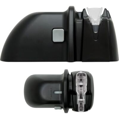 Kyocera , afiador de facas de diamante para facas de aço e cerâmica, alimentado por bateria, apenas para uso com a mão direita Kyocera , afiador de facas de diamante para facas de aço e cerâmica, alimentado por bateria, apenas para uso com a mão direita