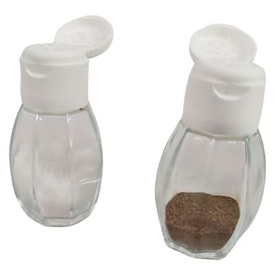 Fackelmann Saleiro e Pimenteiro Individual para Mesa com Recipiente de Vidro Transparente e Tampa em Polipropileno Branco, Conjunto Saleiro e Pimenteiro, 8x4 cm, 2 unidades. Fackelmann Saleiro e Pimenteiro Individual para Mesa com Recipiente de Vidro Transparente e Tampa em Polipropileno Branco, Conjunto Saleiro e Pimenteiro, 8x4 cm, 2 unidades.