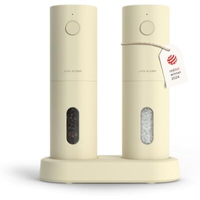 LARS NYSØM Conjunto de moinhos elétricos de sal e pimenta moinhos automáticos com moinho de cerâmica ajustável recarregáveis por USB (Butter Cream) LARS NYSØM Conjunto de moinhos elétricos de sal e pimenta moinhos automáticos com moinho de cerâmica ajustável recarregáveis por USB (Butter Cream)