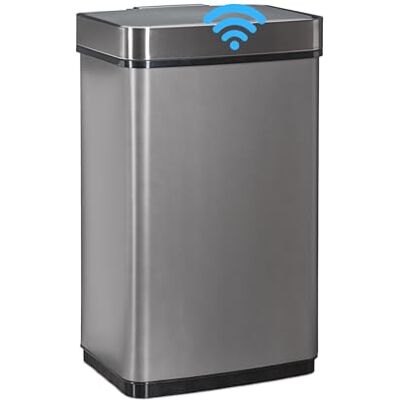 Relaxdays Caixote do lixo, sensor de movimento, a pilhas, 60 l, aço inoxidável, cinzento Relaxdays Caixote do lixo, sensor de movimento, a pilhas, 60 l, aço inoxidável, cinzento