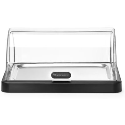 HENDI Expositor buffet frio UNIQ 1 andar, preto Base e tampa deslizante roll-top de ABS, bandeja de aço inoxidável, acumuladores de frio, 460 x 355 x (H)220 mm HENDI Expositor buffet frio UNIQ 1 andar, preto Base e tampa deslizante roll-top de ABS, bandeja de aço inoxidável, acumuladores de frio, 460 x 355 x (H)220 mm