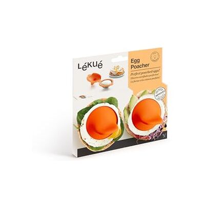 Lékué Embalagem de 2 escalfadores de ovos, para ovos pochê, mollet, cozidos, aço inoxidável e silicone platina laranja, 9,3 x 11 x 7,5 cm Lékué Embalagem de 2 escalfadores de ovos, para ovos pochê, mollet, cozidos, aço inoxidável e silicone platina laranja, 9,3 x 11 x 7,5 cm