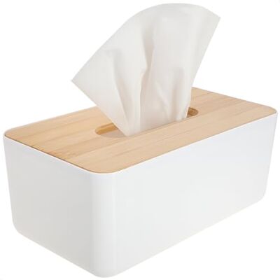 com-four ® Caixa de lenços cosméticos dispensador de plástico com tampa de bambu caixa porta-lenços casa de banho, quarto com-four ® Caixa de lenços cosméticos dispensador de plástico com tampa de bambu caixa porta-lenços casa de banho, quarto
