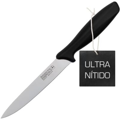 Rio Faca multiusos 12,5 cm: facas de cozinha leves e afiadas de aço inoxidável com cabo preto Rio Faca multiusos 12,5 cm: facas de cozinha leves e afiadas de aço inoxidável com cabo preto