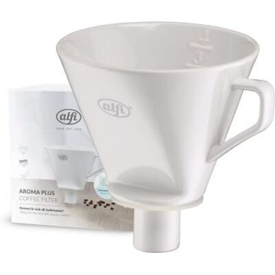 ALFI Aroma Plus, Filtro de porcelana para papel tamanho 4, filtro permanente, infusão de café filtrado diretamente no frasco, suporte graças ao pitorro, com alça, adequado para máquina de lavar louça ALFI Aroma Plus, Filtro de porcelana para papel tamanho 4, filtro permanente, infusão de café filtrado diretamente no frasco, suporte graças ao pitorro, com alça, adequado para máquina de lavar louça