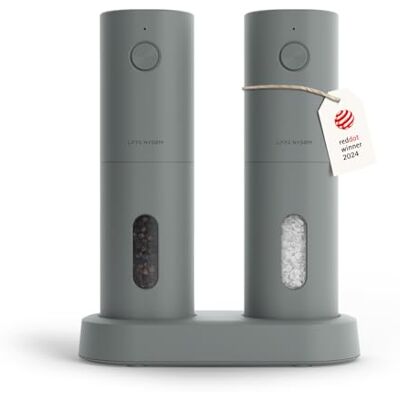 LARS NYSØM Conjunto de moinhos elétricos de sal e pimenta moinhos automáticos com moinho de cerâmica ajustável recarregáveis por USB (Ash Gray) LARS NYSØM Conjunto de moinhos elétricos de sal e pimenta moinhos automáticos com moinho de cerâmica ajustável recarregáveis por USB (Ash Gray)