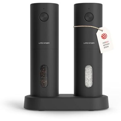 LARS NYSØM Conjunto de moinhos elétricos de sal e pimenta moinhos automáticos com moinho de cerâmica ajustável recarregáveis por USB (Carbon Black) LARS NYSØM Conjunto de moinhos elétricos de sal e pimenta moinhos automáticos com moinho de cerâmica ajustável recarregáveis por USB (Carbon Black)