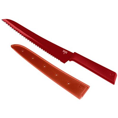 KUHN RIKON , Faca de Pão antiaderente com capa de segurança Colori +, 32,5 cm, vermelha KUHN RIKON , Faca de Pão antiaderente com capa de segurança Colori +, 32,5 cm, vermelha