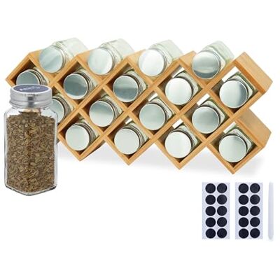 Relaxdays Prateleira para especiarias de bambu, HBT: 18 x 43 x 9,5 cm, frascos, etiquetas, cozinha, natural Relaxdays Prateleira para especiarias de bambu, HBT: 18 x 43 x 9,5 cm, frascos, etiquetas, cozinha, natural