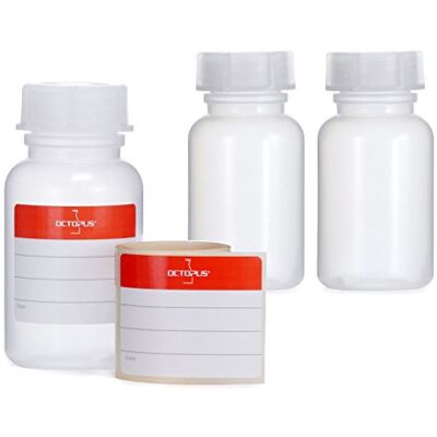 Octopus 3 x 5 frascos de LDPE com rosca, garrafa química kalien para garrafa, laboratório com tampa como recipiente de armazenamento para laboratório, cozinha ou passatempo, transparente, 3 x 100 ml Octopus 3 x 5 frascos de LDPE com rosca, garrafa química kalien para garrafa, laboratório com tampa como recipiente de armazenamento para laboratório, cozinha ou passatempo, transparente, 3 x 100 ml