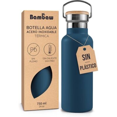 Bambaw Garrafa de água térmica 750 ml, antimplora de aço inoxidável, garrafa térmica, mantém as bebidas frias 24 h e quentes 12 h, garrafa de aço inoxidável 750 ml, duradoura e sem fugas (azul índigo) Bambaw Garrafa de água térmica 750 ml, antimplora de aço inoxidável, garrafa térmica, mantém as bebidas frias 24 h e quentes 12 h, garrafa de aço inoxidável 750 ml, duradoura e sem fugas (azul índigo)