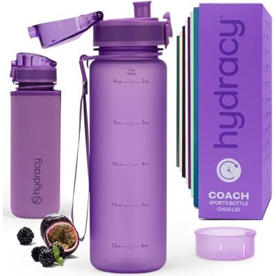 Hydracy Garrafa de água com marcador de tempo e infusor de frutas 500 ml Sem BPA, à prova de fugas, capa anti-respirável, rastreamento diário para ginásio, desportos e atividades ao ar livre Hydracy Garrafa de água com marcador de tempo e infusor de frutas 500 ml Sem BPA, à prova de fugas, capa anti-respirável, rastreamento diário para ginásio, desportos e atividades ao ar livre