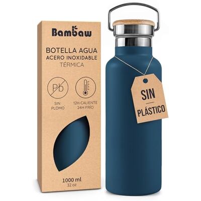 Bambaw Garrafa de água em aço inoxidável de 1 litro, garrafa térmica de 1 litro para bebidas frias e quentes, cantil de aço inoxidável elegante, garrafa de água térmica de boca larga (azul índigo) Bambaw Garrafa de água em aço inoxidável de 1 litro, garrafa térmica de 1 litro para bebidas frias e quentes, cantil de aço inoxidável elegante, garrafa de água térmica de boca larga (azul índigo)