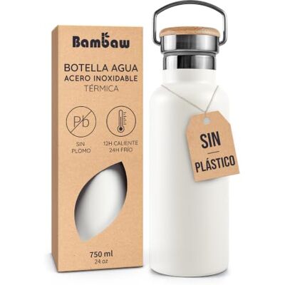 Bambaw Garrafa térmica 750 ml, Garrafa de água branca, Garrafa de água em aço inoxidável 750 ml, Garrafa de água desportiva, Caneca de aço inoxidável – Branco polar Bambaw Garrafa térmica 750 ml, Garrafa de água branca, Garrafa de água em aço inoxidável 750 ml, Garrafa de água desportiva, Caneca de aço inoxidável – Branco polar