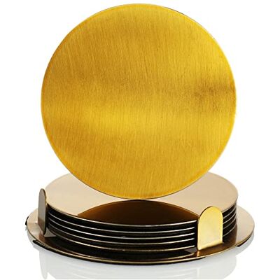 com-four ® Conjunto de Bases de Copos de 7 Peças com Suporte Bases de Copos de Aço Inoxidável para Bebidas Bases de Copos Redondos de Aço Cor Dourado (007 Peças Cor Dourado) com-four ® Conjunto de Bases de Copos de 7 Peças com Suporte Bases de Copos de Aço Inoxidável para Bebidas Bases de Copos Redondos de Aço Cor Dourado (007 Peças Cor Dourado)