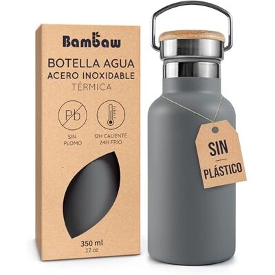 Bambaw Garrafa de água de aço inoxidável de 350 ml, garrafa de água térmica para bebidas frias e quentes, garrafa Inox 350 ml, fácil de transportar e limpar, agrafador reutilizável com pega (cinzento antracite) Bambaw Garrafa de água de aço inoxidável de 350 ml, garrafa de água térmica para bebidas frias e quentes, garrafa Inox 350 ml, fácil de transportar e limpar, agrafador reutilizável com pega (cinzento antracite)
