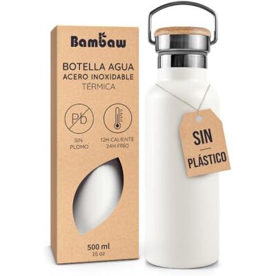Bambaw Garrafa térmica 500 ml, Garrafa de água branca, Garrafa de água de aço inoxidável 500 ml, Garrafa de água para academia, Garrafa de aço inoxidável, Garrafa desportiva – Branco polar Bambaw Garrafa térmica 500 ml, Garrafa de água branca, Garrafa de água de aço inoxidável 500 ml, Garrafa de água para academia, Garrafa de aço inoxidável, Garrafa desportiva – Branco polar