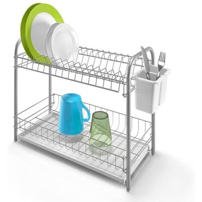 Metaltex Escorredor duplo Tex com bandeja e cobertor, metal, branco, 45 x 23 x 37 Metaltex Escorredor duplo Tex com bandeja e cobertor, metal, branco, 45 x 23 x 37