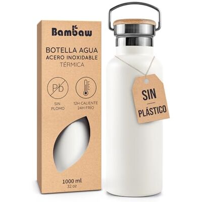 Bambaw Garrafa de água de aço inoxidável de 1 l, garrafa térmica 1 l, resistente a óxido e durável, cantil de ginásio leve para viagens e desporto, garrafa isotérmica de 1 litro (branco polar) Bambaw Garrafa de água de aço inoxidável de 1 l, garrafa térmica 1 l, resistente a óxido e durável, cantil de ginásio leve para viagens e desporto, garrafa isotérmica de 1 litro (branco polar)