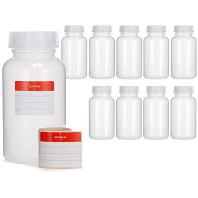 Octopus 10 x 500 ml frascos de boca larga de LDPE com fecho de rosca, garrafa vazia para químicos, garrafa de laboratório com tampa, como recipiente de armazenamento para laboratório, cozinha ou lazer Octopus 10 x 500 ml frascos de boca larga de LDPE com fecho de rosca, garrafa vazia para químicos, garrafa de laboratório com tampa, como recipiente de armazenamento para laboratório, cozinha ou lazer