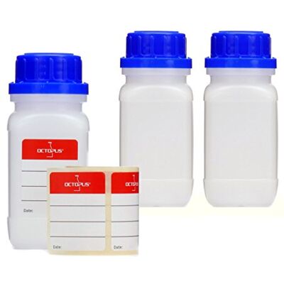 Octopus 3 Garrafas de boca larga de 100 ml com fecho de rosca recipiente de armazenamento para química, laboratório, cozinha ou passatempo Octopus 3 Garrafas de boca larga de 100 ml com fecho de rosca recipiente de armazenamento para química, laboratório, cozinha ou passatempo