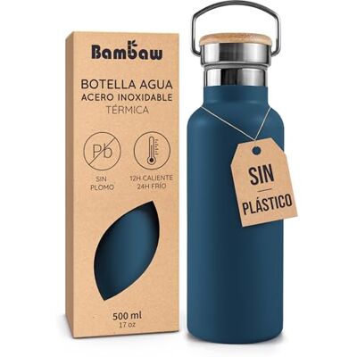 Bambaw Garrafa térmica de 500 ml, garrafa de água azul escuro, garrafa de água de aço inoxidável 500 ml, garrafa de bicicleta, garrafa térmica de água quente, azul índigo Bambaw Garrafa térmica de 500 ml, garrafa de água azul escuro, garrafa de água de aço inoxidável 500 ml, garrafa de bicicleta, garrafa térmica de água quente, azul índigo