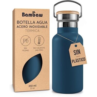Bambaw Garrafa de água de aço inoxidável de 350 ml, garrafa isotérmica 350 ml, resistente à corrosão, garrafa Inox 350 ml para viagens e desporto, garrafa térmica pequena Inox reutilizável (azul índigo) Bambaw Garrafa de água de aço inoxidável de 350 ml, garrafa isotérmica 350 ml, resistente à corrosão, garrafa Inox 350 ml para viagens e desporto, garrafa térmica pequena Inox reutilizável (azul índigo)