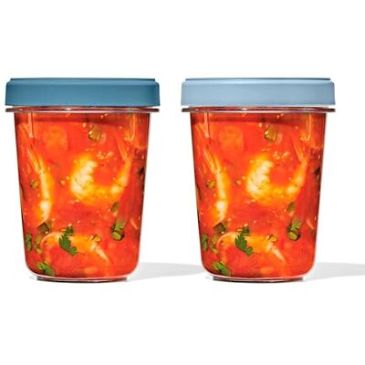 OXO Good Grips Twist & Stack, 900 ml, embalagem de 2 Anti-fugas, hermético, resistente a manchas, empilhável, fácil de limpar, com tampas universais OXO Good Grips Twist & Stack, 900 ml, embalagem de 2 Anti-fugas, hermético, resistente a manchas, empilhável, fácil de limpar, com tampas universais