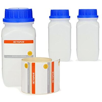 Octopus 3 x 500 ml frascos de boca larga com tampa de rosca, frascos para produtos químicos, frasco de laboratório Octopus 3 x 500 ml frascos de boca larga com tampa de rosca, frascos para produtos químicos, frasco de laboratório