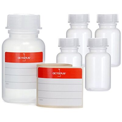 Octopus 5 garrafas de pescoço largo de 100 ml de PEBD com tampa de rosca, garrafas vazias de química, garrafas de laboratório com tampa como recipiente de armazenamento para laboratório, cozinha, Octopus 5 garrafas de pescoço largo de 100 ml de PEBD com tampa de rosca, garrafas vazias de química, garrafas de laboratório com tampa como recipiente de armazenamento para laboratório, cozinha,