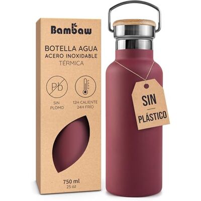 Bambaw Garrafa isotérmica 750 ml, garrafa térmica vermelha, garrafa inoxidável, garrafa sem BPA, garrafa térmica, vermelho cereja Bambaw Garrafa isotérmica 750 ml, garrafa térmica vermelha, garrafa inoxidável, garrafa sem BPA, garrafa térmica, vermelho cereja